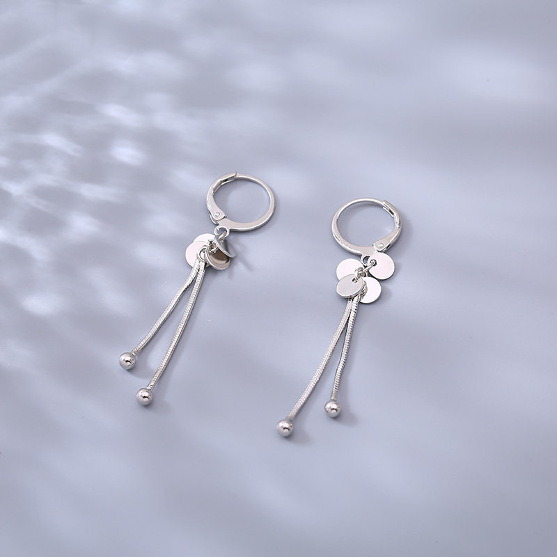 s925纯银圆片流苏耳扣女气质长款高级感显脸瘦耳环ins冷淡风耳坠