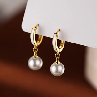 925银针珍珠耳环女气质高级感新款潮小香风耳扣耳坠时尚百搭耳圈