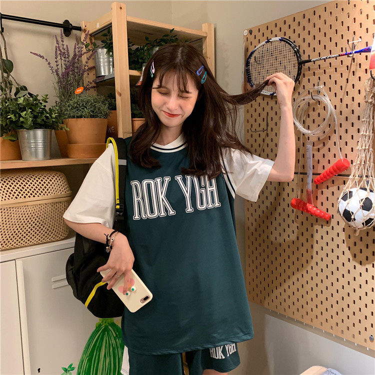 여성용 캐주얼 스포츠 슈트 한국판 다용도 캐미솔 여성용 여름용 아우터 농구복 인트 트렌디 상의