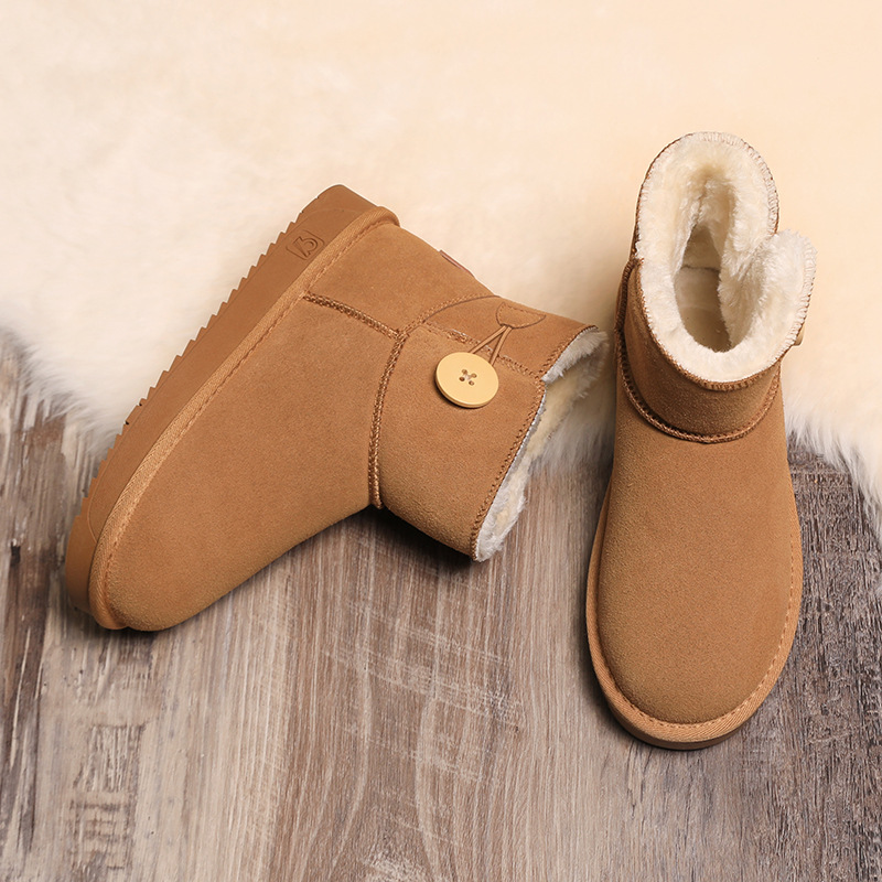 2025年新款雪地靴女冬季款皮毛一体防滑雪地棉鞋短筒加绒加厚