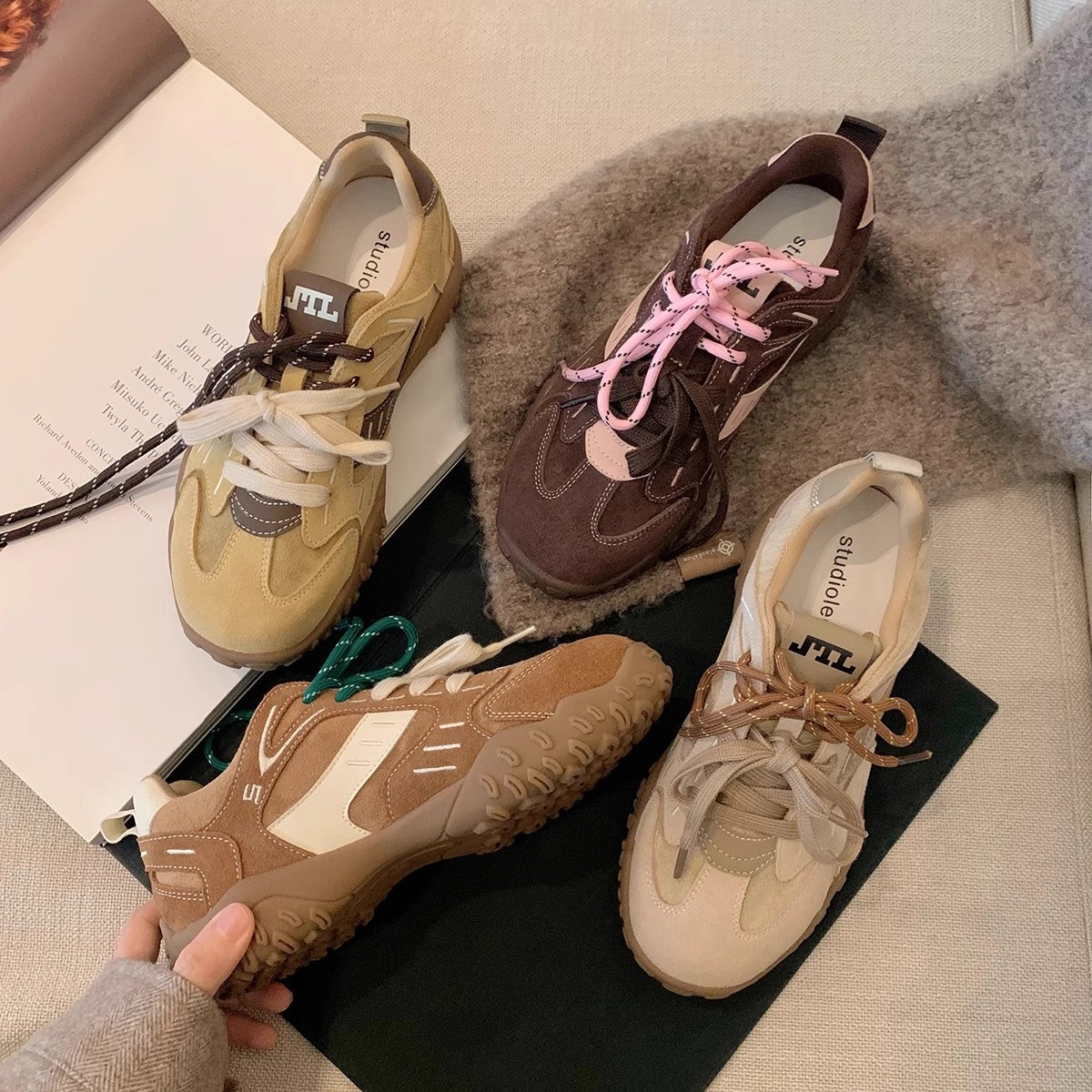 复古真皮内增高德训鞋女2025秋新款百搭运动休闲板鞋厚底阿甘鞋