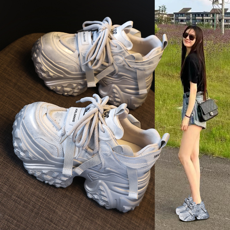 小个子厚底内增高老爹鞋女2025春季新款松糕运动休闲鞋