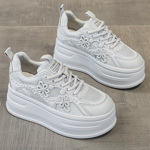 中国结国风厚底增高小白鞋女夏季新款百搭透气网面休闲鞋女鞋