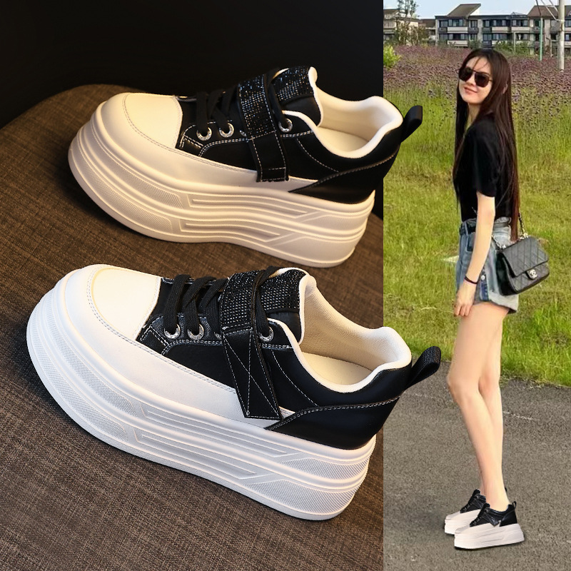 8081-2厚底内增高9.5cm魔术贴小白鞋女2025秋季新款松糕休闲板鞋