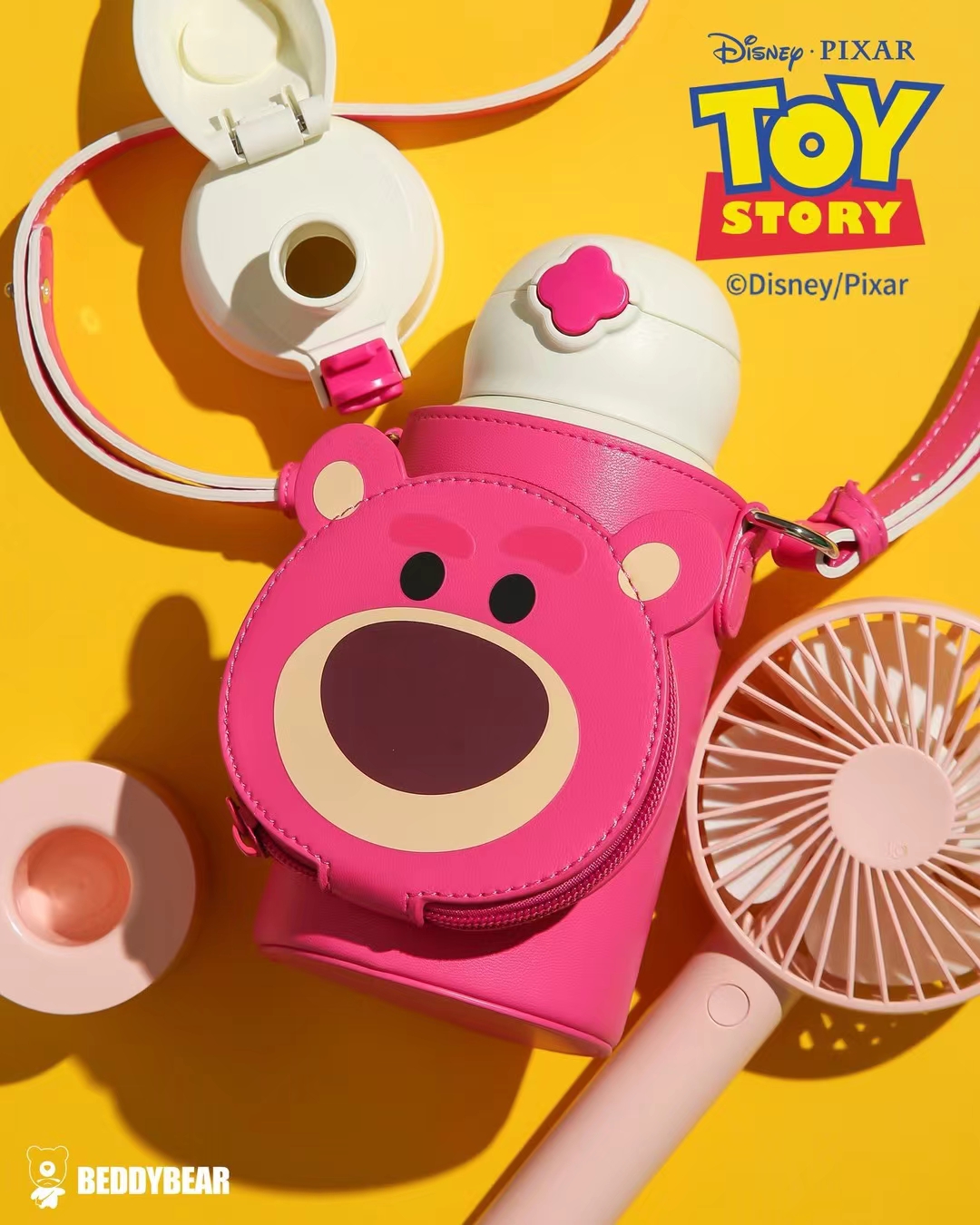 杯具熊联名特写草莓熊三盖儿童保温杯630ml不锈钢带杯套可斜挎