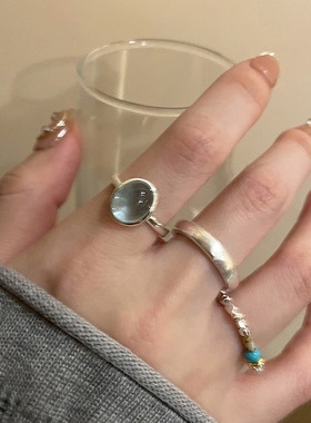 蓝眼泪碎银子开口戒指女冷淡风气质食指戒网红时尚个性闺蜜指环潮