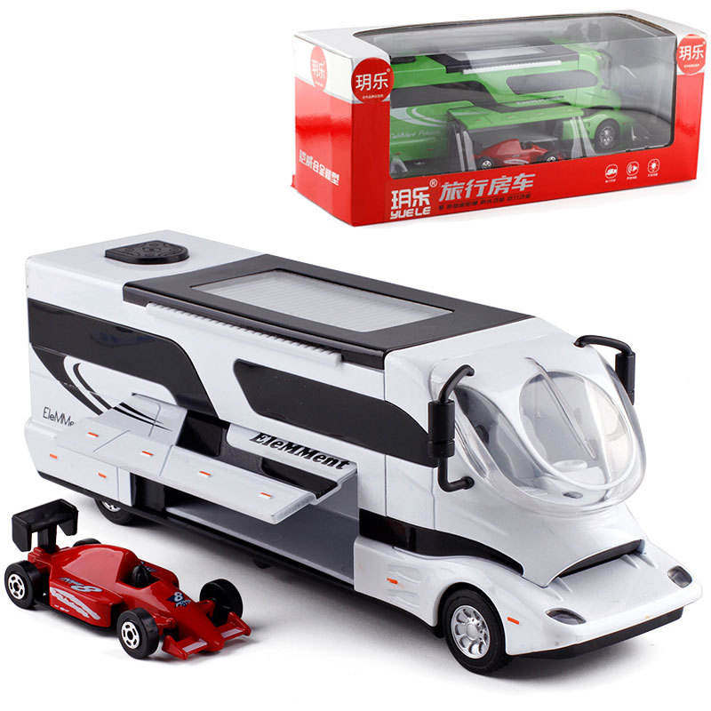 铠威合金仿旅行房车声光车模型 车门可以开火车/摩托/汽车模型