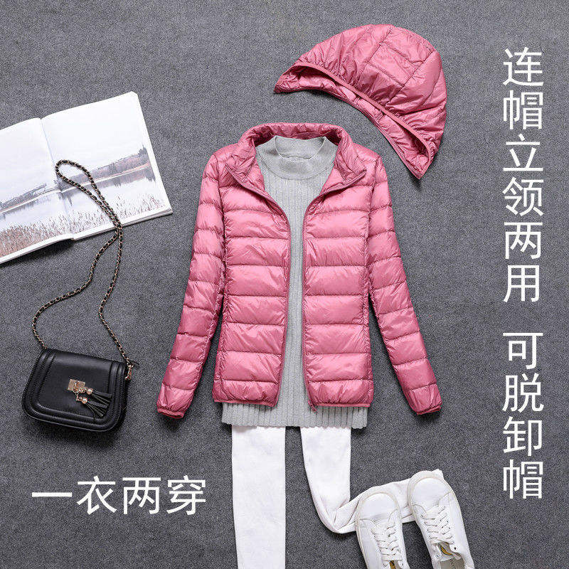 新款白鸭绒羽绒服女士短款韩版可爱修身轻薄大码学生可脱卸潮外套