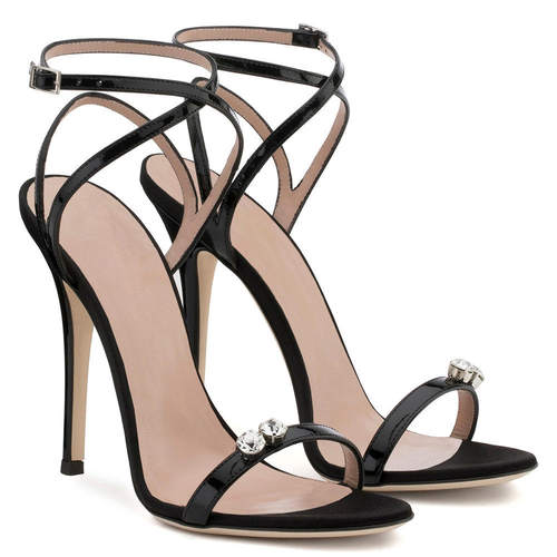 新款 跨境欧美超高跟时装凉鞋绑带水钻细跟外贸女鞋black sandals