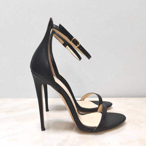跨境时装凉鞋欧美搭扣细跟黑色女鞋大码高跟鞋13cm sandals heels