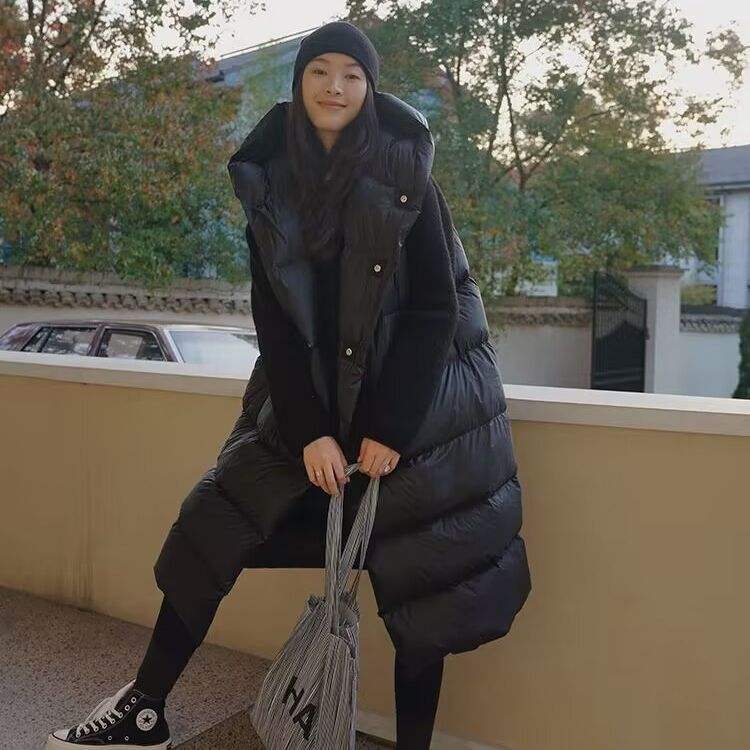 新款江南家秋冬白鸭绒韩版服休闲长款女式羽绒马甲外套2023年春季