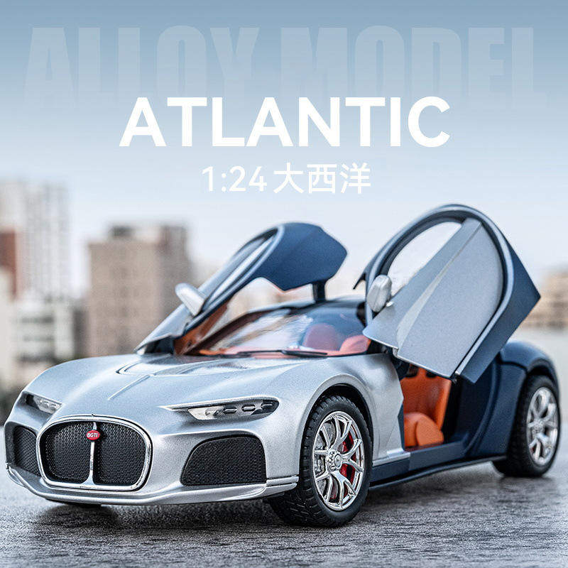 新款车致1:24布嘉迪大西洋跑车声光车儿童玩具仿真合金车模型摆件