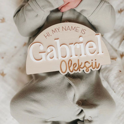 定制新生儿名字出生告示牌纪念木牌Baby Birth Announcement Sign