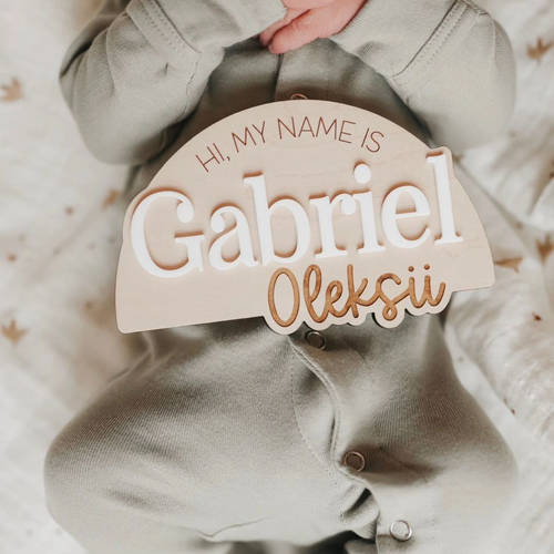 定制新生儿名字出生告示牌纪念木牌Baby Birth Announcement Sign