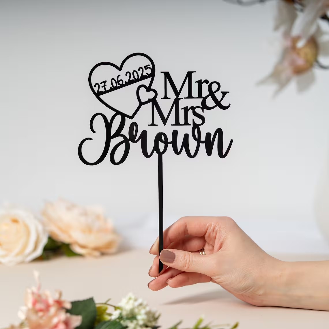 定制婚礼蛋糕插牌结婚礼物订婚派对拍照道具 Wedding Cake Topper