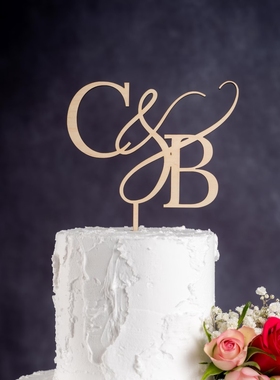 定制婚礼蛋糕插牌订婚派对蛋糕装饰插件 Initials Cake Topper