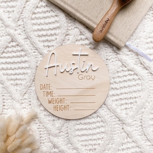 Plaque Acrylic Announcement Birth 定制新生儿出生纪念牌 Wood