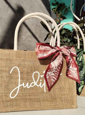 字母定制伴娘手提袋麻布袋礼物袋Personalized Burlap Gift Bag