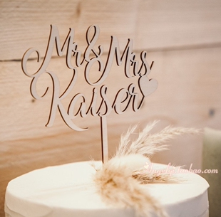 Topper 定制婚礼蛋糕插牌派对拍照道具 Cake Wedding and Mrs