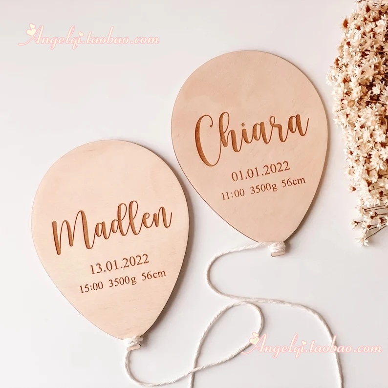 wooden sign balloon nursery decor定制名字婴儿出生公告牌装饰-封面