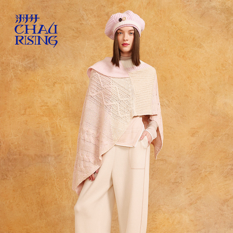 洲升/CHAU.RISING2025秋冬新款不规则艺术羊绒披肩斗篷毛衫女百搭