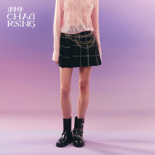 洲升/CHAU.RISING 26新品格纹羊毛网球裙设计师款秋冬显瘦半裙女