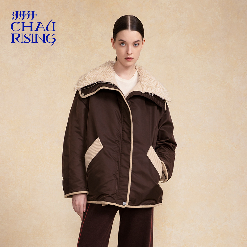 洲升/CHAU.RISING2025秋冬新款白鹅绒拼羊绒外套复古气质厚外套女