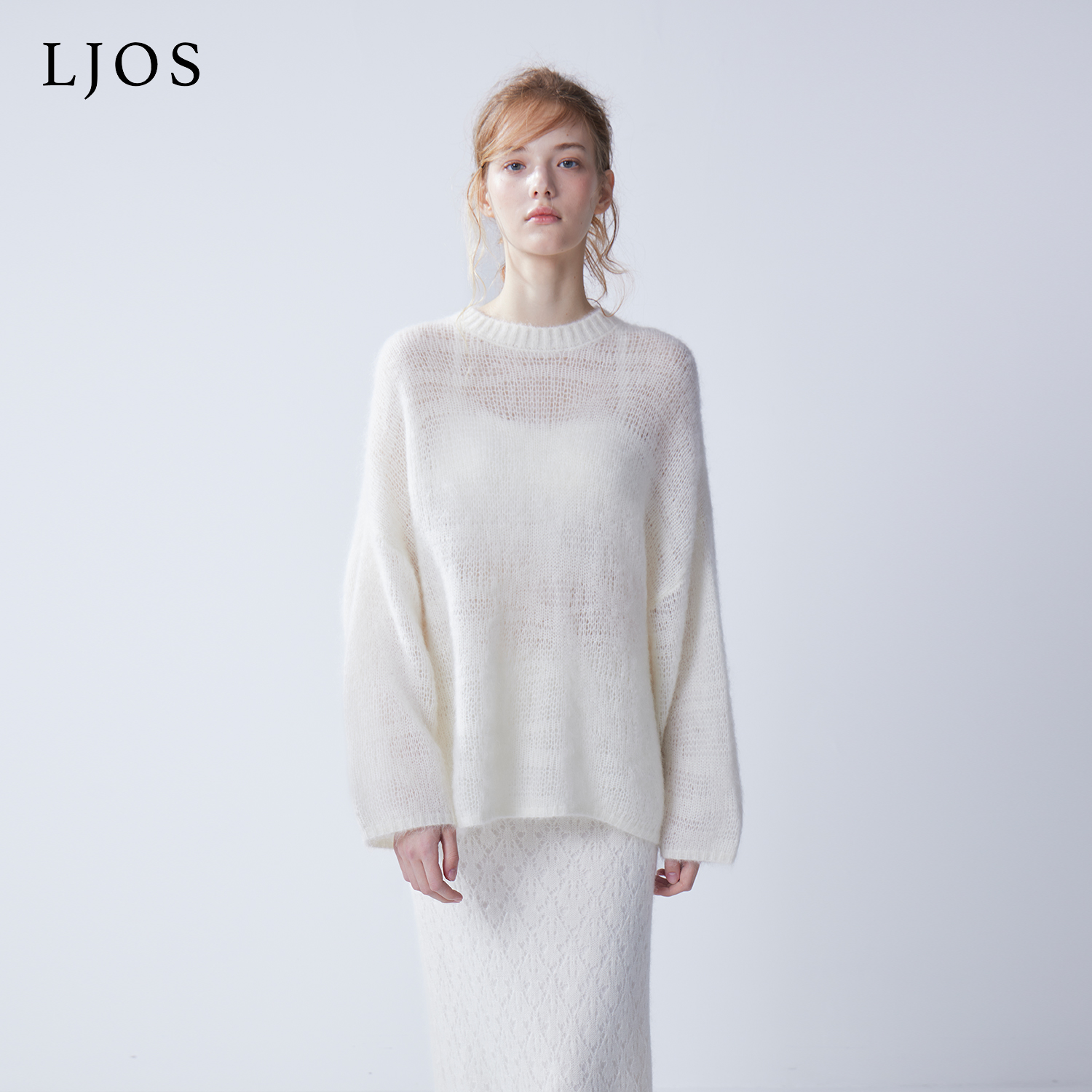 LJOS｜乳白云朵绵羊毛廓形套头毛衣2025早秋白色长袖针织上衣