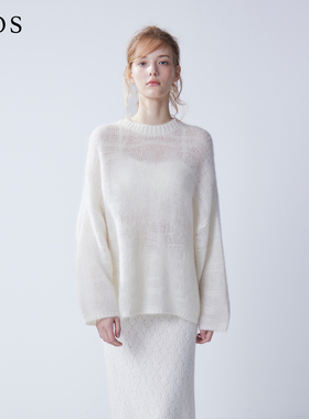 LJOS｜乳白云朵绵羊毛廓形套头毛衣2025早秋白色长袖针织上衣