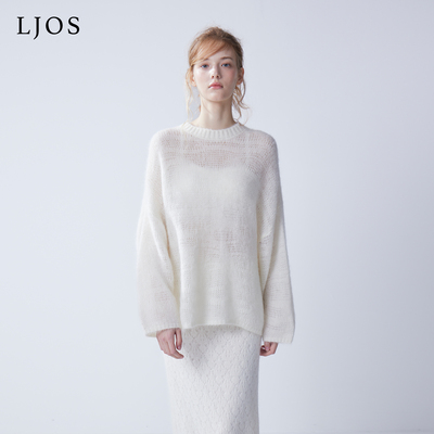 LJOS｜乳白云朵绵羊毛廓形套头毛衣2025早秋白色长袖针织上衣