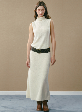 GUO JINGYI2025秋季新款白色高领羊绒无袖上衣半裙套装简约百搭女