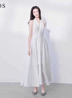 LJOS2025夏季新款银霜白繁星落挂脖收腰连衣裙烫银会掉落介意甚拍