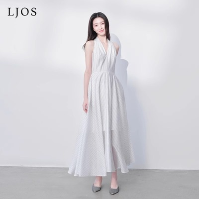LJOS2025夏季新款银霜白繁星落挂脖收腰连衣裙烫银会掉落介意甚拍
