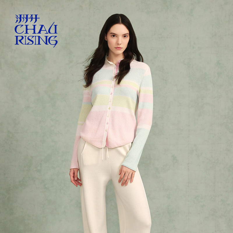 洲升/CHAU.RISING2025秋季新款渐变混色半高领羊绒衫针织开衫上衣