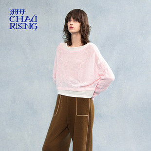 洲升/CHAU.RISING2025秋季新款一字肩圈圈羊绒套头衫针织衫上衣女