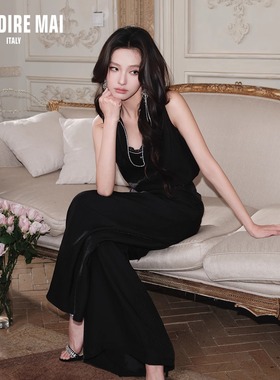 MAI DIRE MAI2025夏季新款真丝钻领翻领上衣蕾丝吊带高腰阔腿长裤