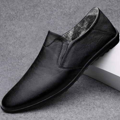 商务休闲鞋冬季加绒软底豆豆鞋