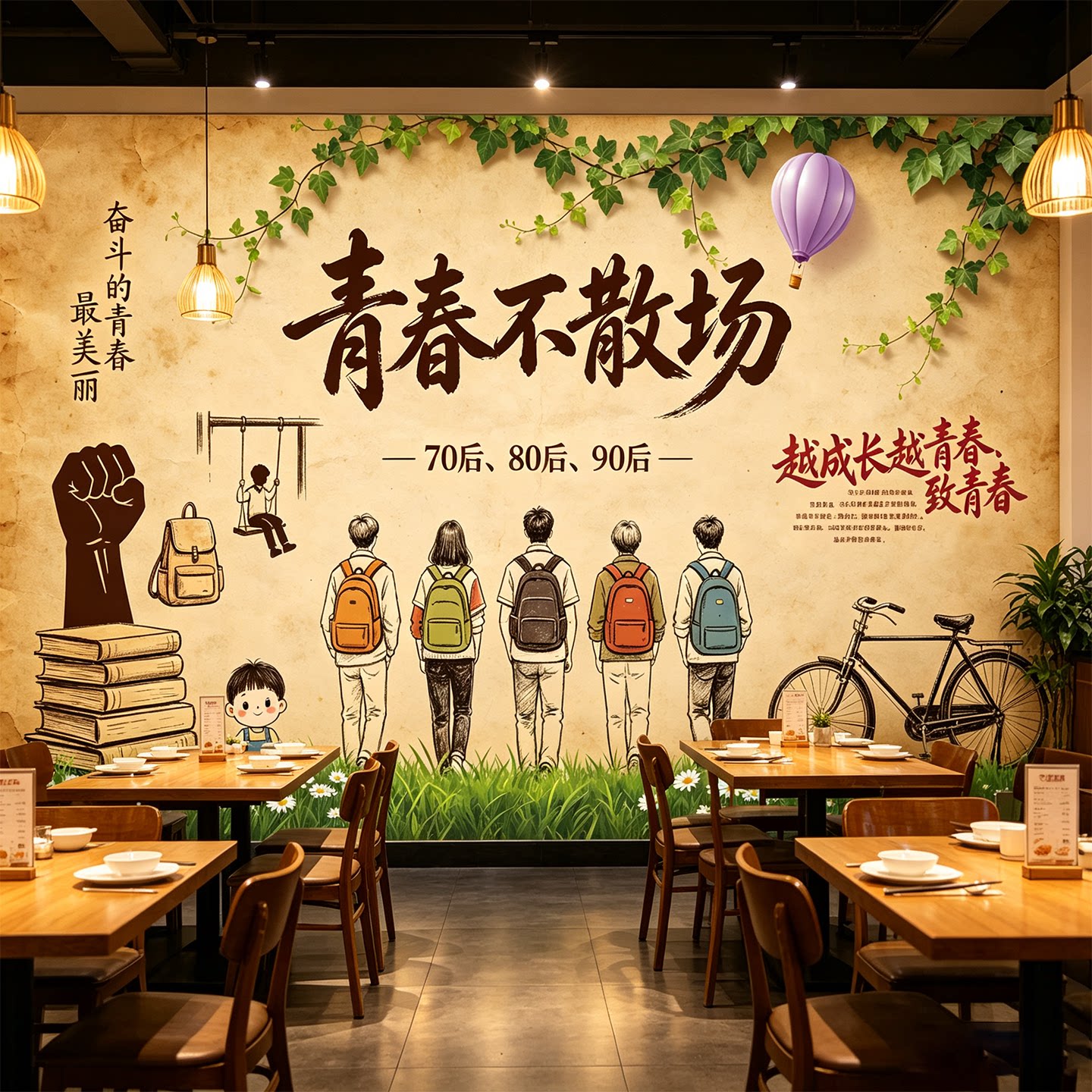 80年代怀旧墙面装饰复古海报墙贴餐饮店墙纸贴画饭店贴画壁画贴纸