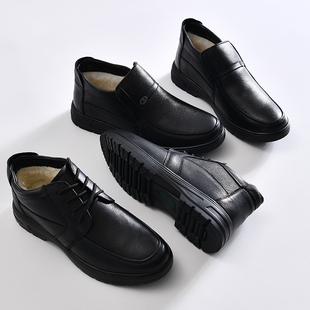 内里长毛绒 商务休闲保暖真皮皮鞋 外贸尾货 男士 冬季 头层牛皮