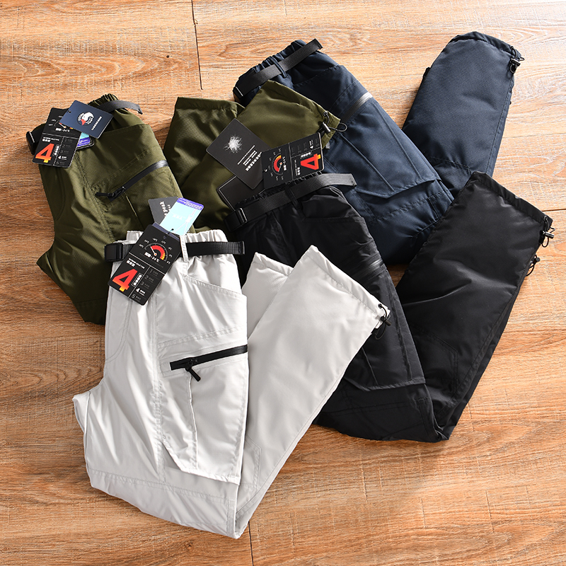 【90鹅绒-4级抗寒~方格肌理】冬季男户外工装加厚保暖直筒羽绒裤