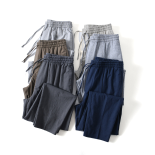 清仓 春夏男士 55亚麻 吸湿透气 休简约百搭休闲宽松长裤 45棉