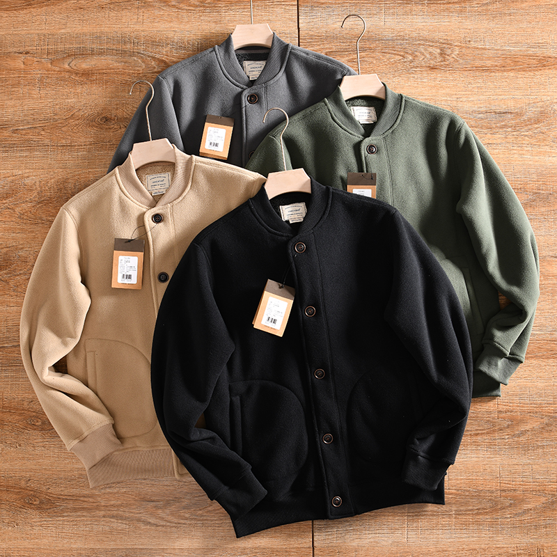 外贸剪标棒球领秋冬加绒加厚外套