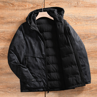 90灰鸭绒+双面穿~外贸尾货！冬季男士连帽休闲加厚保暖迷彩羽绒服