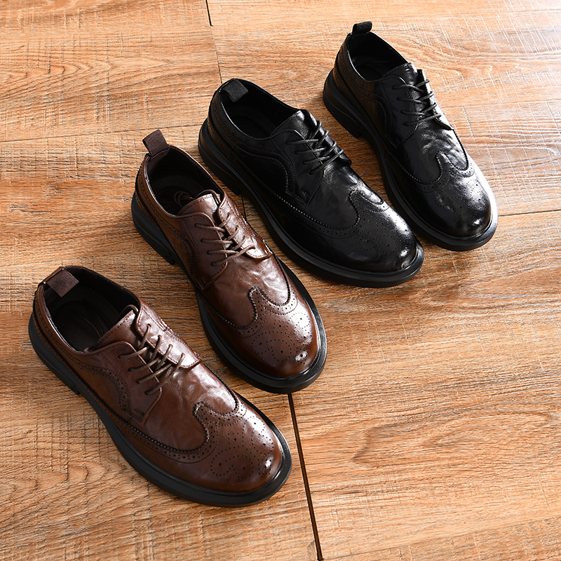 【牛皮革+橡胶防滑~外贸尾货】春季男士商务休闲布洛克雕花皮鞋潮