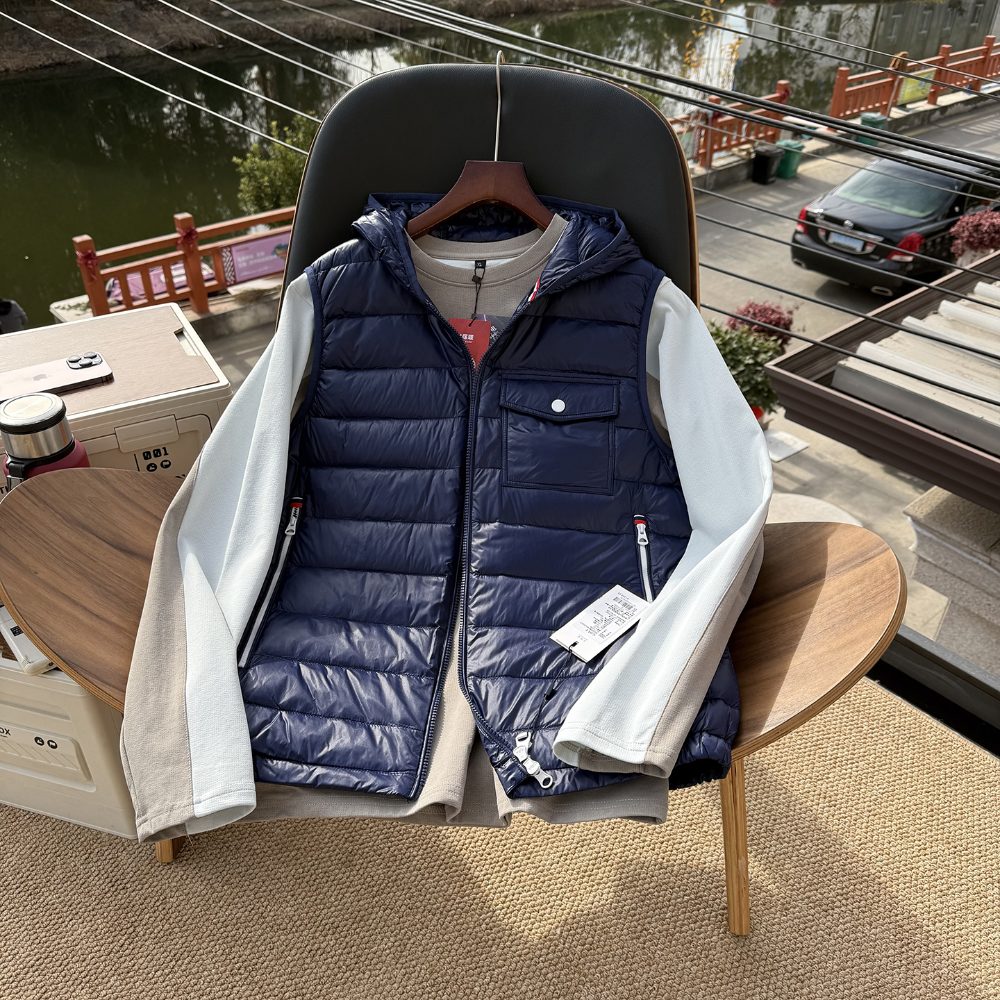 【90鸭绒+工装版型~轻便保暖】秋冬季男士户外休闲连帽羽绒马甲潮