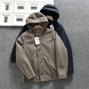 欧美单 男士 夹棉保暖 秋冬季 休闲连帽毛呢夹克外套潮 外贸尾货