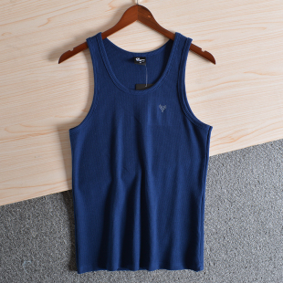 罕见单 男舒适打底无袖 华夫格面料 夏季 T恤汗背心 外贸尾货