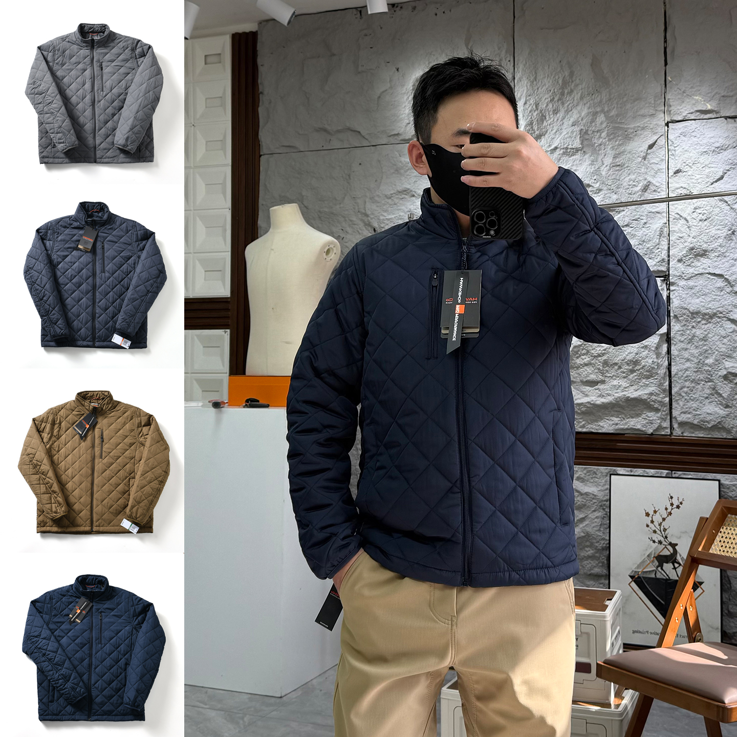 【美单~菱形绗线-轻便保暖】秋冬季男士户外休闲立领夹棉外套棉衣