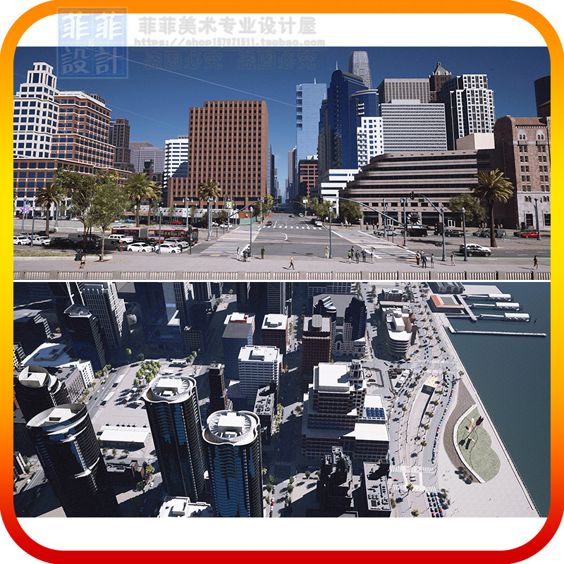 ue4虚幻5旧金山元宇宙城市高楼大厦桥梁建筑vr虚拟现实场景3d模型