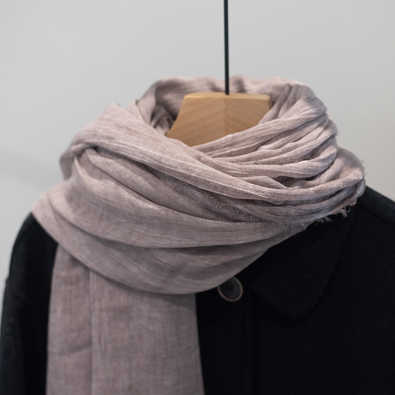 轻若无物 日系围巾女春秋纯色文艺棉麻风丝巾薄款柔软保暖冬季
